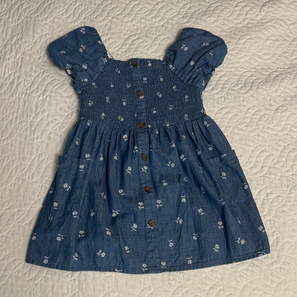 Cat & Jack Denim Blue Kids Dress with Floral Print